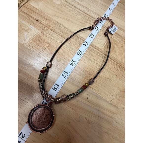 Chicos Tribal Look Copper Pendant Necklace With Beaded Accents & Adjustable Cord - Picture 7 of 9